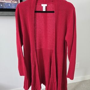 Chico's Open-Front Ribbed Long Cardigan - Bright Red